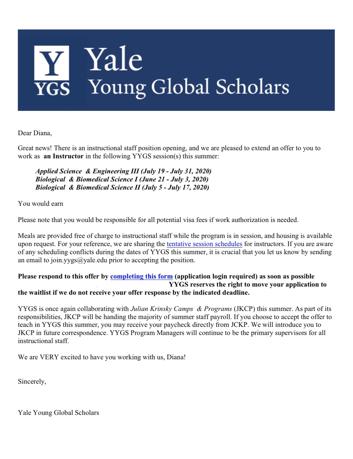 Yale University’s Young Global Scholar Program & Planning for